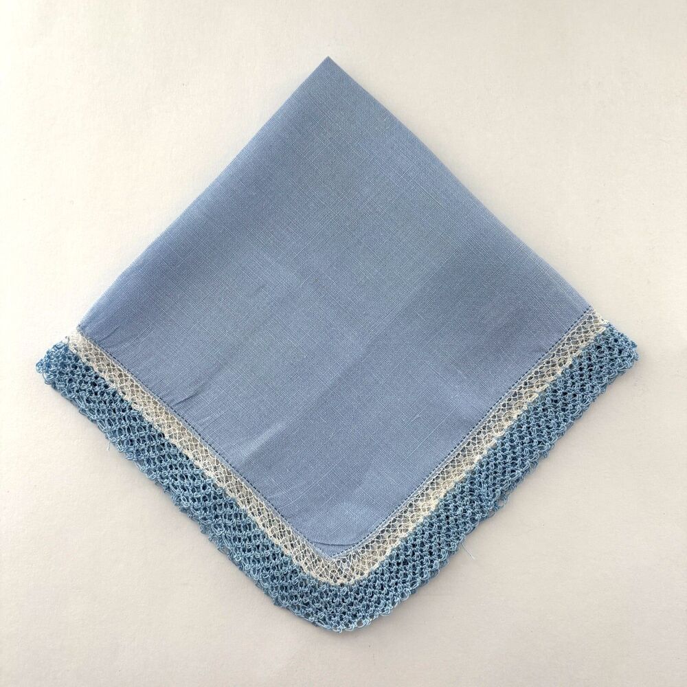 Something Blue Linen Wedding Handkerchief Bride Lace Victorian Vtg Cottage Core